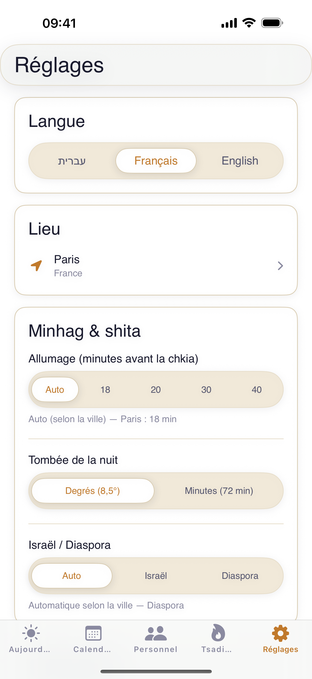 Réglages